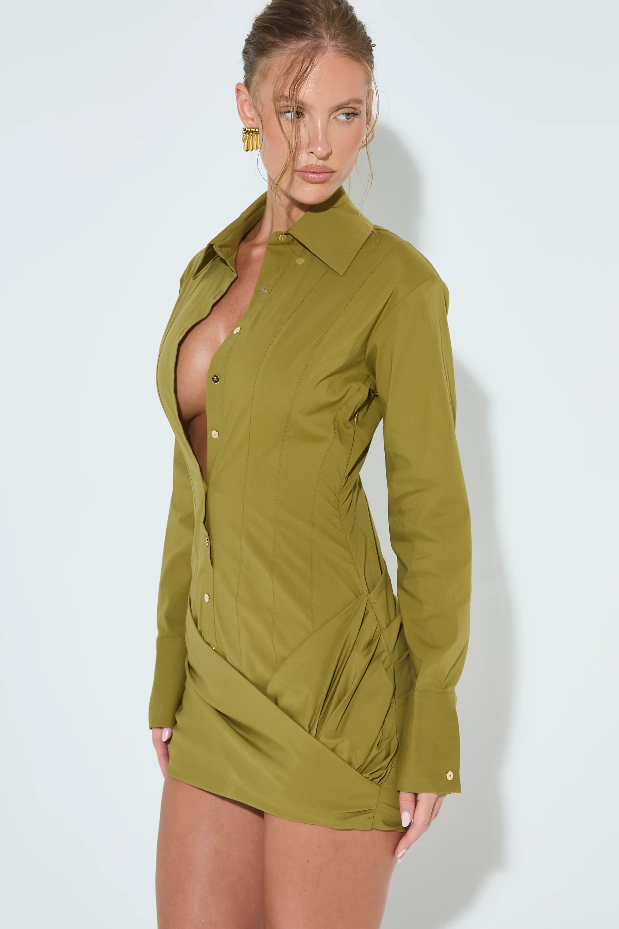 AMARA Olive Wrap Shirt Dress - Image 6