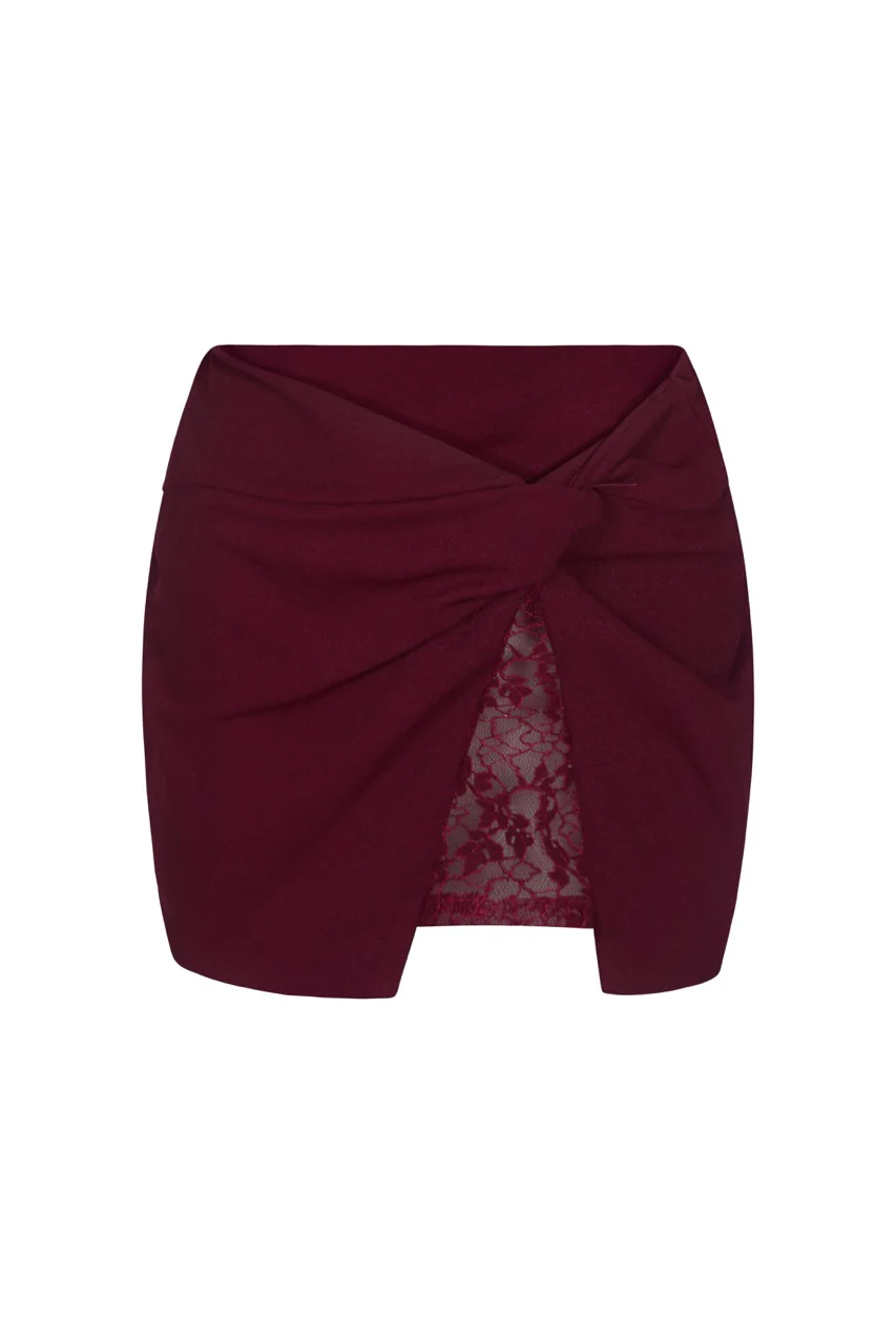 EMMI Burgundy Lace Split Mini Skirt - Image 7