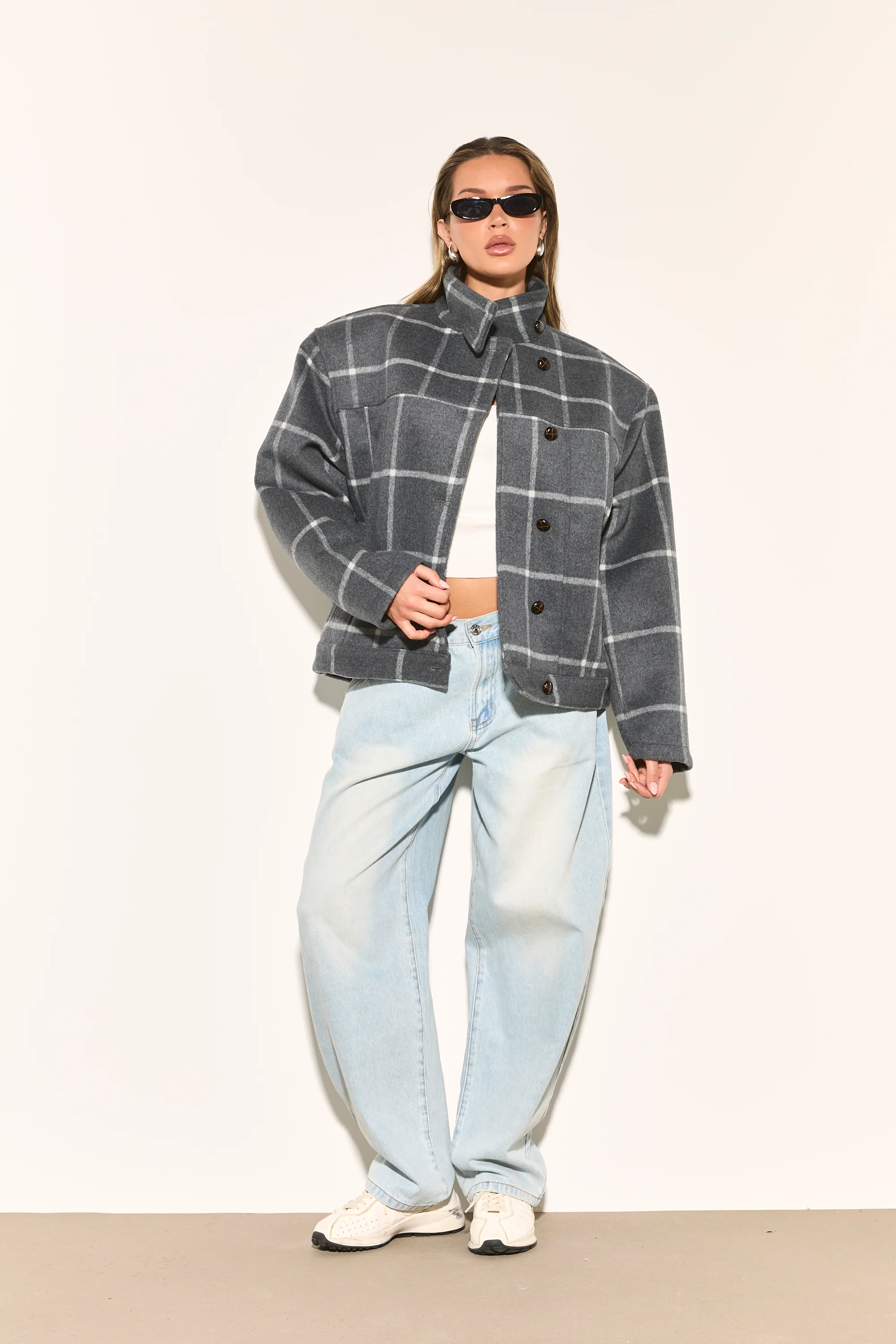 LONIE Grey Check Wool Blend Jacket - Image 4