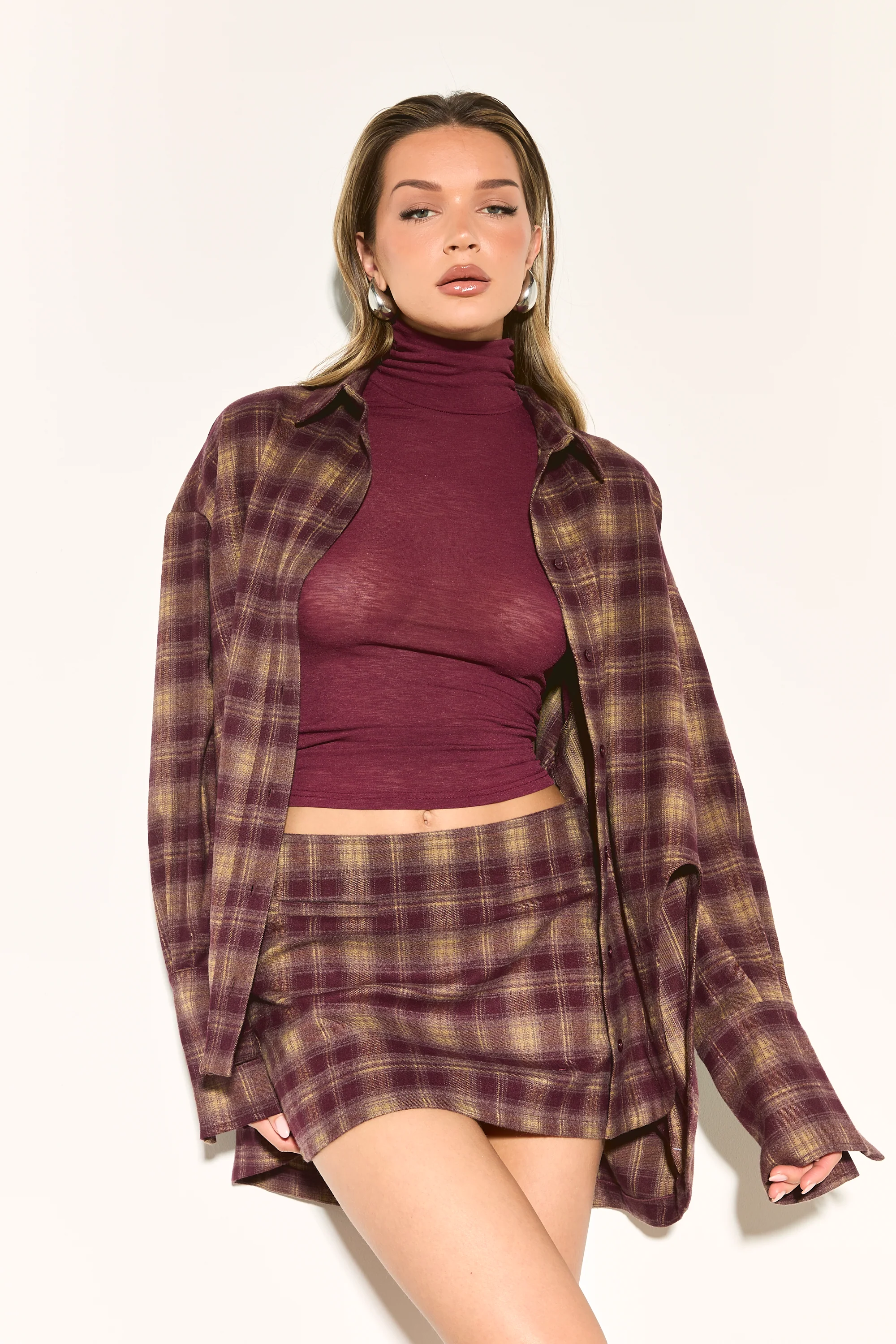 PALMER Burgundy Check Mini Skirt - Image 3